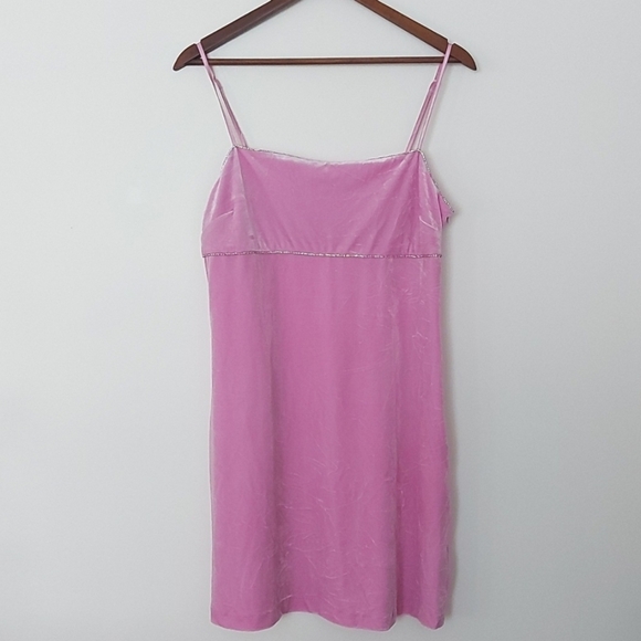 NWT Urban Outfitters Sunny Velvet Empire Waist Mini Dress Pink Size Large - Picture 2 of 10